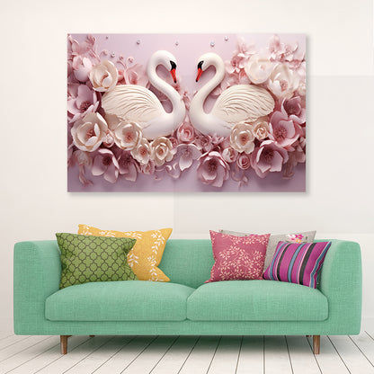 Two Colorful Floral Swans Acrylic Glass Print Tempered Glass Wall Art 100% Made in Australia Ready to Hang - Bella Home Decor