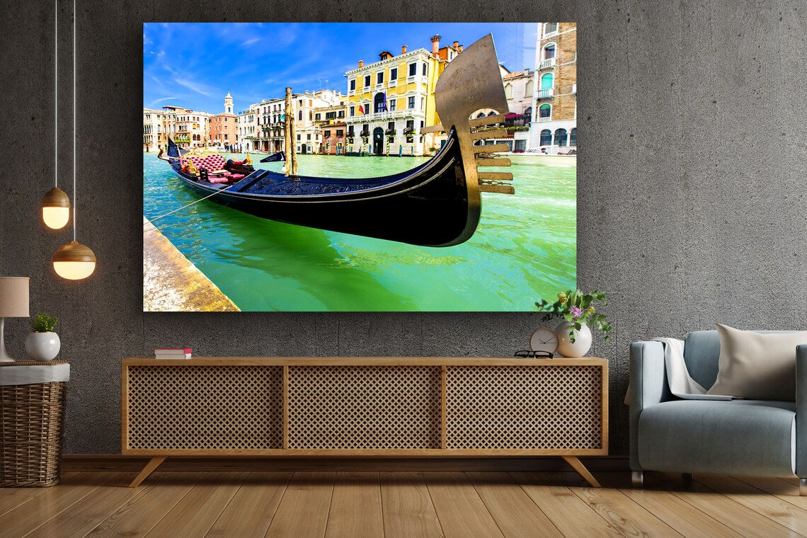 Boat on Canal Italy UV Direct Aluminum Print Australian Made Quality