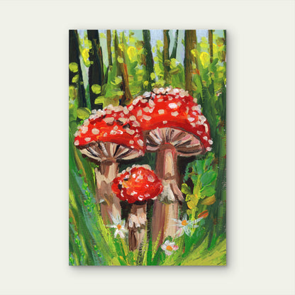 Red Amanita Mushrooms Forest Painting 60x90cm Metal Print Ready to Hang