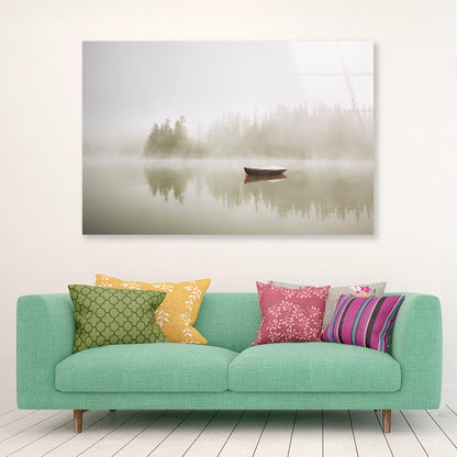 Boat On the Lake at Morning Fog  Acrylic Glass Print Tempered Glass Wall Art 100% Made in Australia Ready to Hang