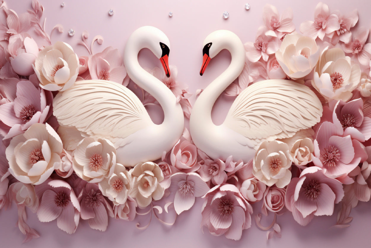 Two Colorful Floral Swans Print 100% Australian Made - Bella Home Decor
