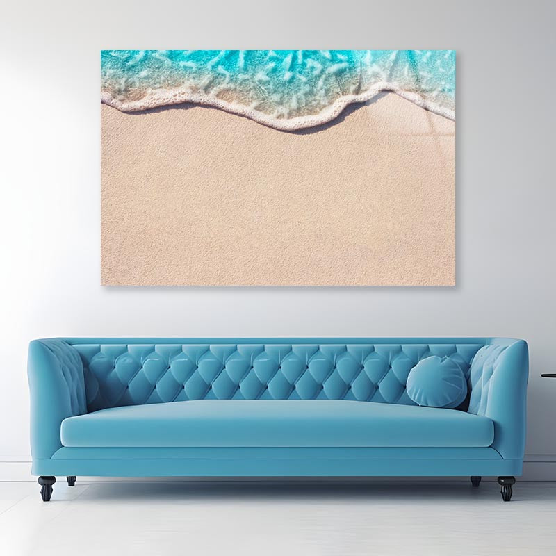 Soft Wave of Blue Ocean on Sandy Beach, Background Acrylic Glass Print Tempered Glass Wall Art 100% Made in Australia Ready to Hang