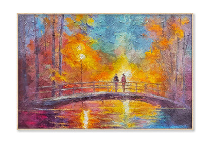 Lovers On Bridge In Forest At Night In Beautiful Romantic Rays Wall Art Limited Edition High Quality Print