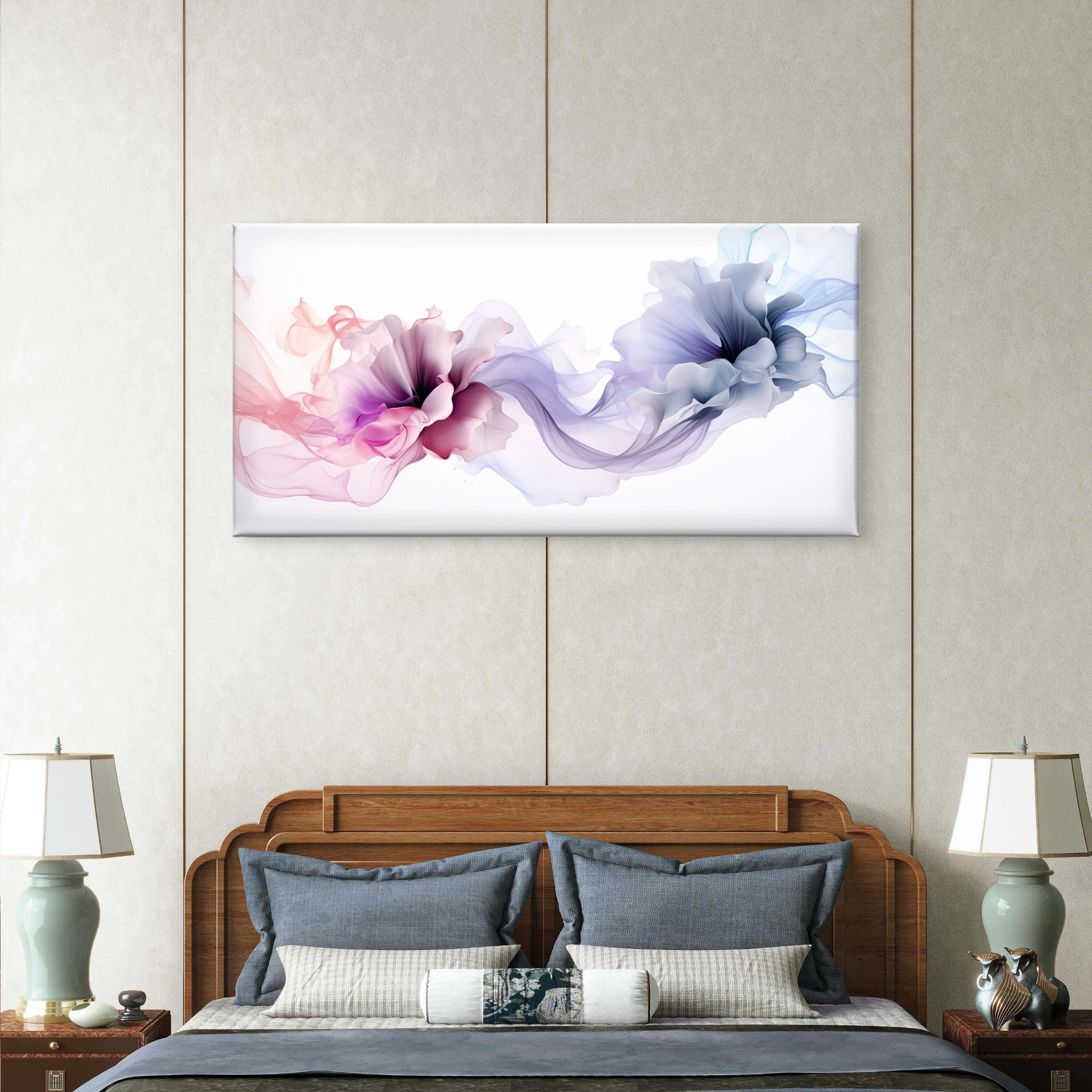 Purple Smoke Silk Flower Wall Art Canvas Office Home Room Framed 120x60cm - Bella Home Decor