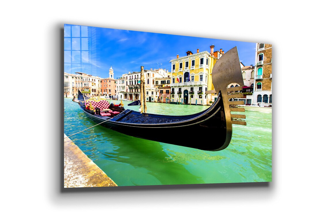 Boat on Canal Italy UV Direct Aluminum Print Australian Made Quality