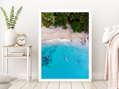 Banana Beach with Palm Trees in Phuket Aerial Photograph Glass Framed Wall Art, Ready to Hang Quality Print Without White Border White