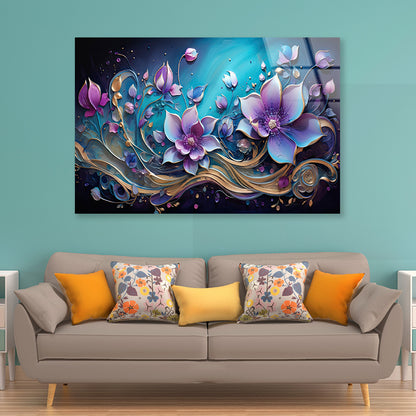 Floral Design in Shades of Lilac Acrylic Glass Print Tempered Glass Wall Art 100% Made in Australia Ready to Hang - Bella Home Decor