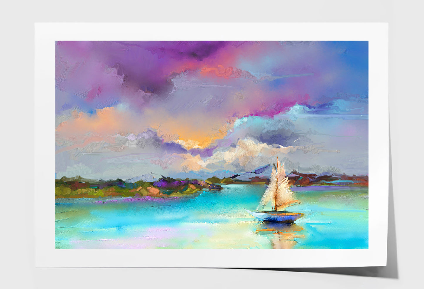 Sail Boat On Sea With Colorful Sky Oil Painting Wall Art Limited Edition High Quality Print Unframed Roll Canvas None