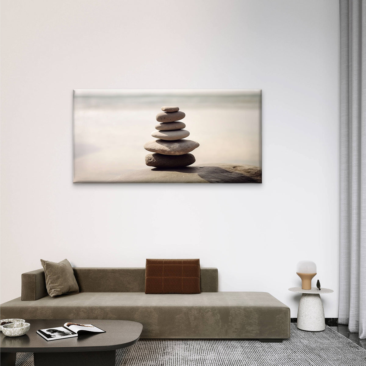 Zen Stacked Stones Beach Pebbles Wall Art Canvas Office Home Framed 120x60cm