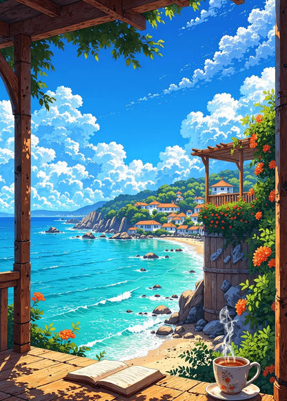 Mediterranean Coast Sea View 40x60cm Metal Print Ready to Hang - Bella Home Decor
