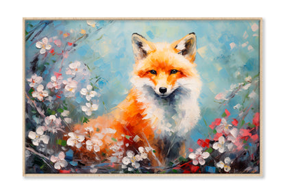 Fox In Flower Blossom Oil Painting Wall Art Limited Edition High Quality Print Canvas Box Framed Natural