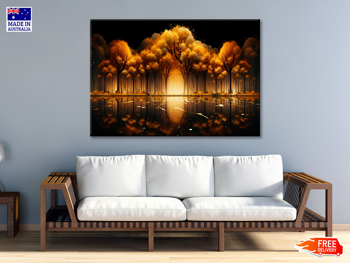 Oil Painting of Golden Trees & Lake Print 100% Australian Made - Bella Home Decor