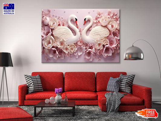 Two Colorful Floral Swans Print 100% Australian Made - Bella Home Decor