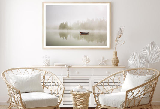 Boat On the Lake at Morning Fog Home Decor Premium Quality Poster Print Choose Your Sizes