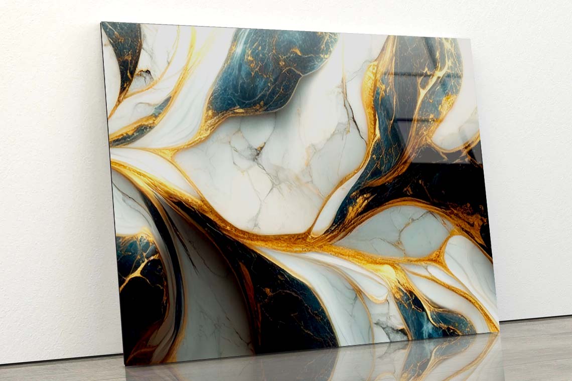 Gold Black Marble Art Acrylic Glass Print Tempered Glass Wall Art 100% Made in Australia Ready to Hang