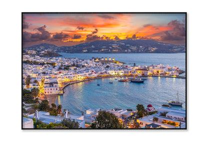 Embrace The Warm Hues of Sunset in Mykonos Town Chora Home Decor Premium Quality Poster Print Choose Your Sizes - Bella Home Decor