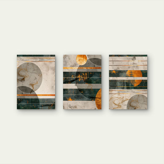 3pcs Abstract Teal Gold Geometric Wall Art Set Canvas Framed 60x90cm - High Quality Print 100% Australian Made Wall Canvas Ready to Hang