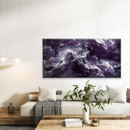 Abstract Purple Smoke Waves Wall Art Canvas Office Home Room Framed 120x60cm