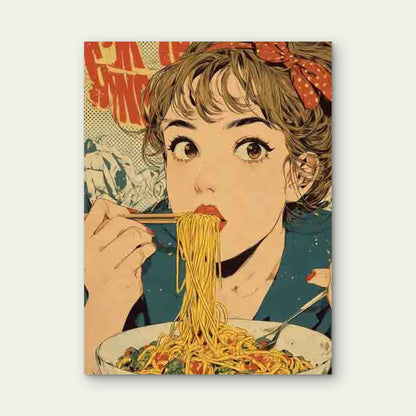Manga Style Pasta Night Kitchen Metal Print Ready to Hang