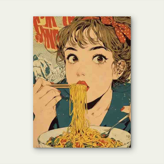 Manga Style Pasta Night Kitchen Metal Print Ready to Hang