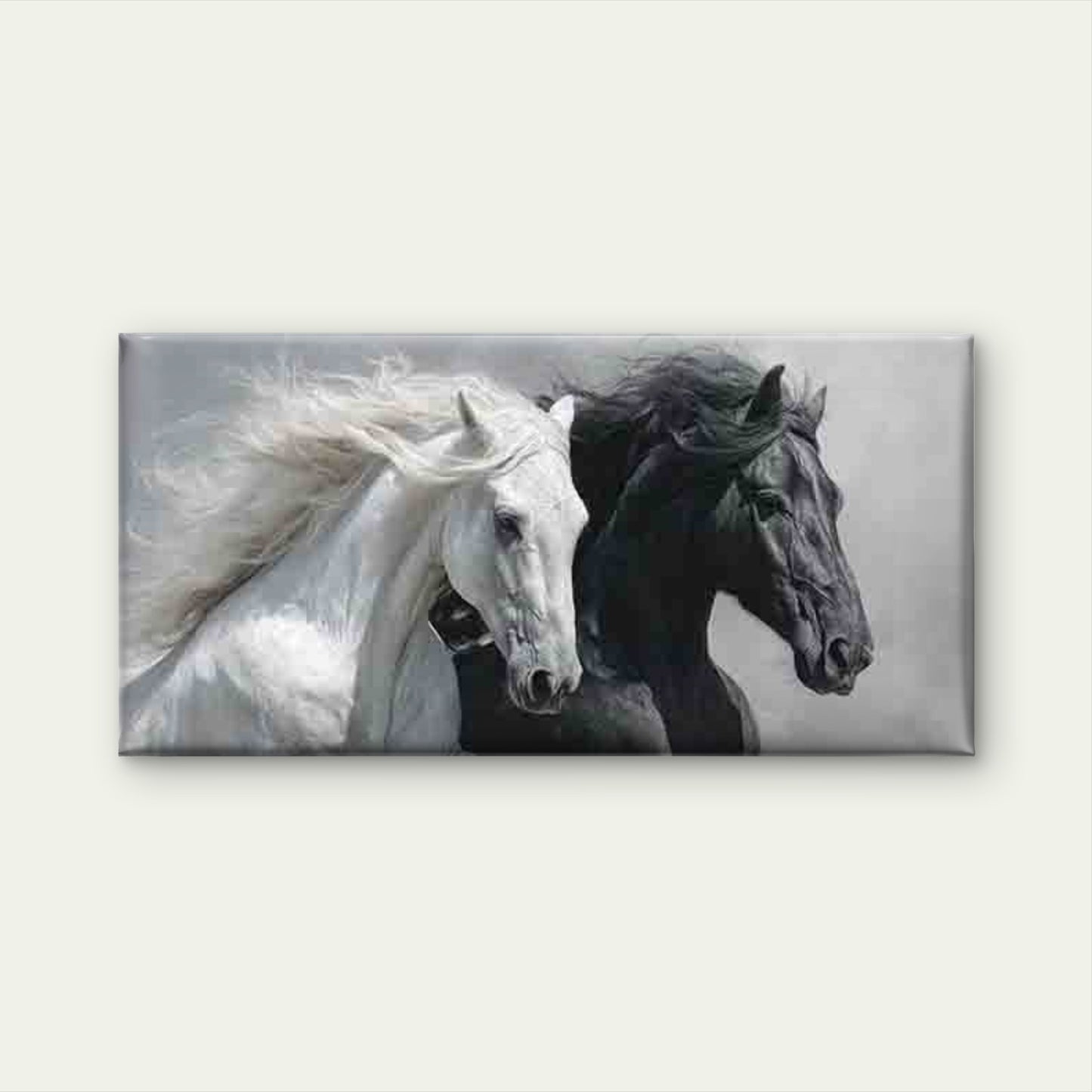 White And Black Horse Galloping Wall Art Canvas Office Home Room Framed 120x60cm