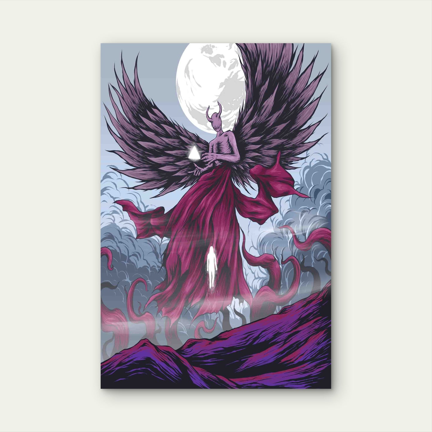 Angel And Demon Holding Hands Under The Moon Metal Print Ready to Hang