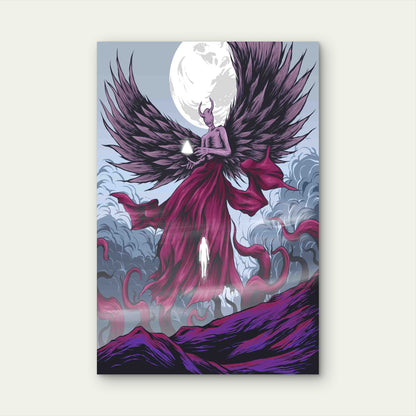 Angel And Demon Holding Hands Under The Moon Metal Print Ready to Hang