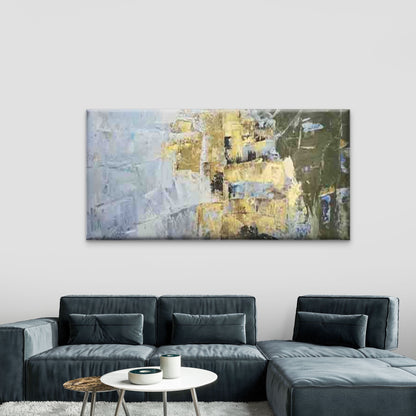 Abstract Golden & Green Texture Wall Art Canvas Office Home Room Framed 120x60cm