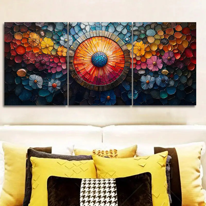 3pcs Colorful Floral & Geometric Design Metal Print Ready to Hang Art - Bella Home Decor
