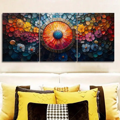 3pcs Colorful Floral & Geometric Design Metal Print Ready to Hang Art - Bella Home Decor
