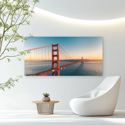 Golden Gate Bridge Sunset Wall Art Canvas Office Home Room Framed 120x60cm