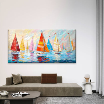 Colorful Sailboats Painting Wall Art Canvas Office Home Room Framed 120x60cm