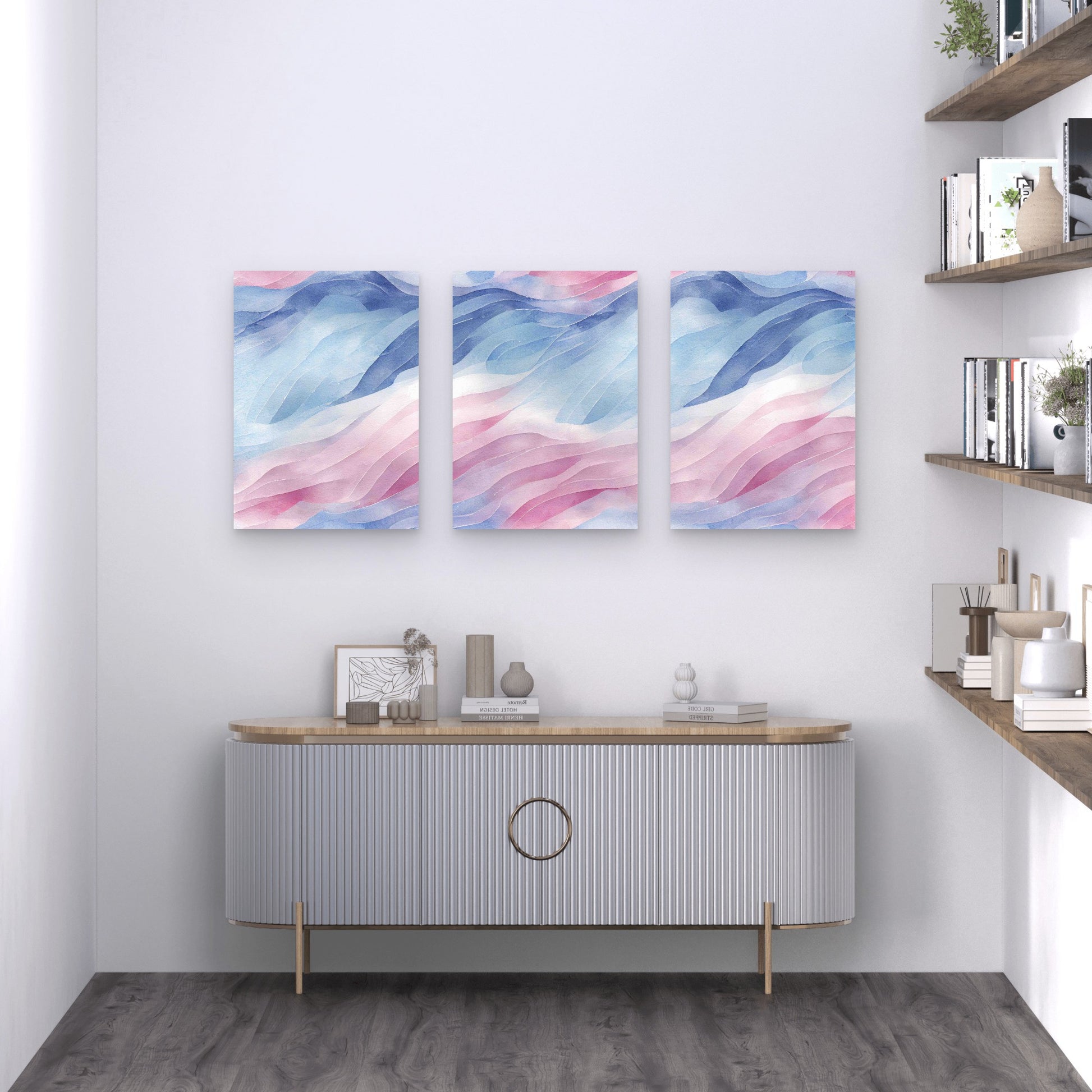 3pcs Blue Pink Swirls Metal Print Ready to Hang Art