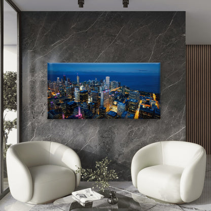 Chicago Skyline Lake By Night Wall Art Canvas Office Home Room Framed 120x60cm - Bella Home Decor