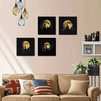 4pcs Serene Night Sky & Pine Tree PT  Wall Art Canvas Framed