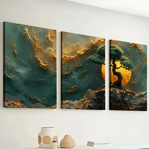3pcs Abstract Art Style Trees And Mountains Art Smooth Wall Art Set Canvas Unframed - High Quality Print 100% Australian Made Wall Canvas - Bella Home Decor