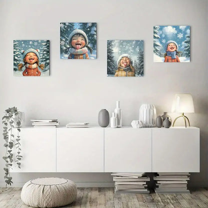4pcs Girl Snowflake Grove Wall Art Canvas Framed