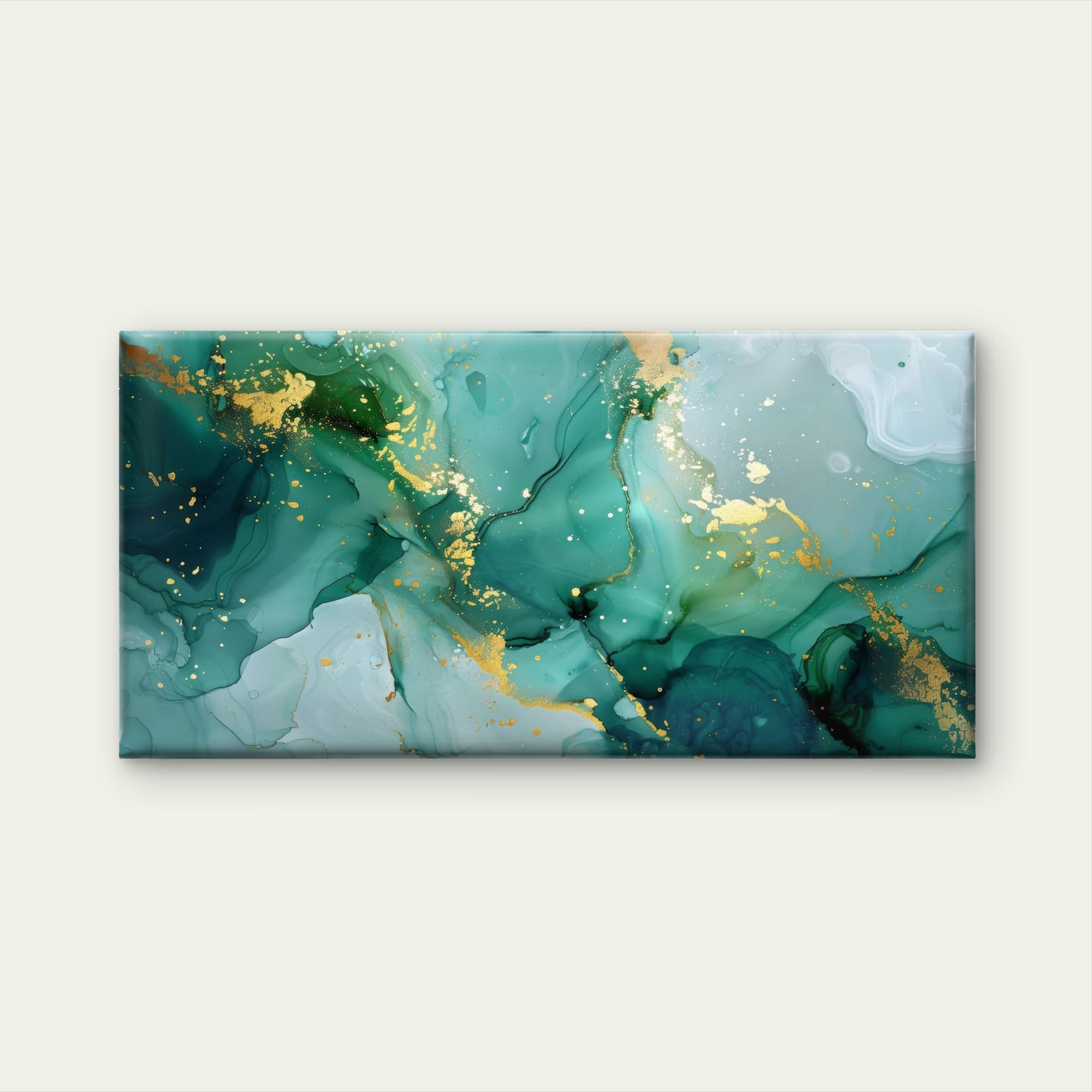 Green Gold Fluid Abstract Wall Art Canvas Office Home Room Framed 120x60cm
