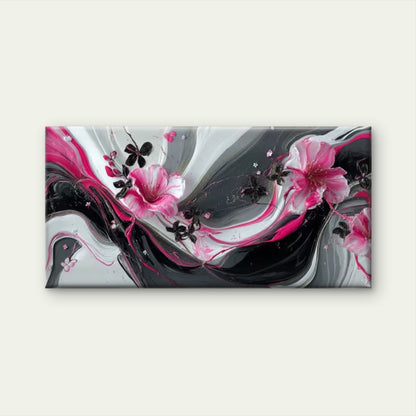 Dark Pink & Floral Design Wall Art Canvas Office Home Room Framed 120x60cm