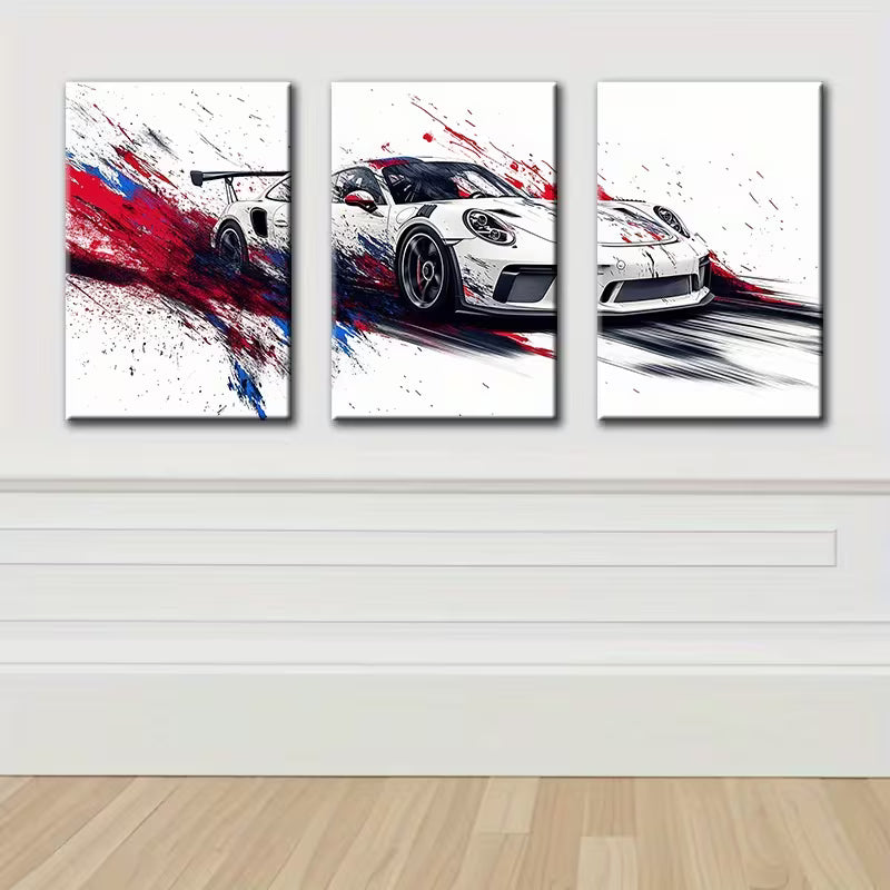 3pcs Luxurious Racing car Wall Art Set Canvas Framed 40x60cm - High Quality Print 100% Australian Made Wall Canvas Ready to Hang