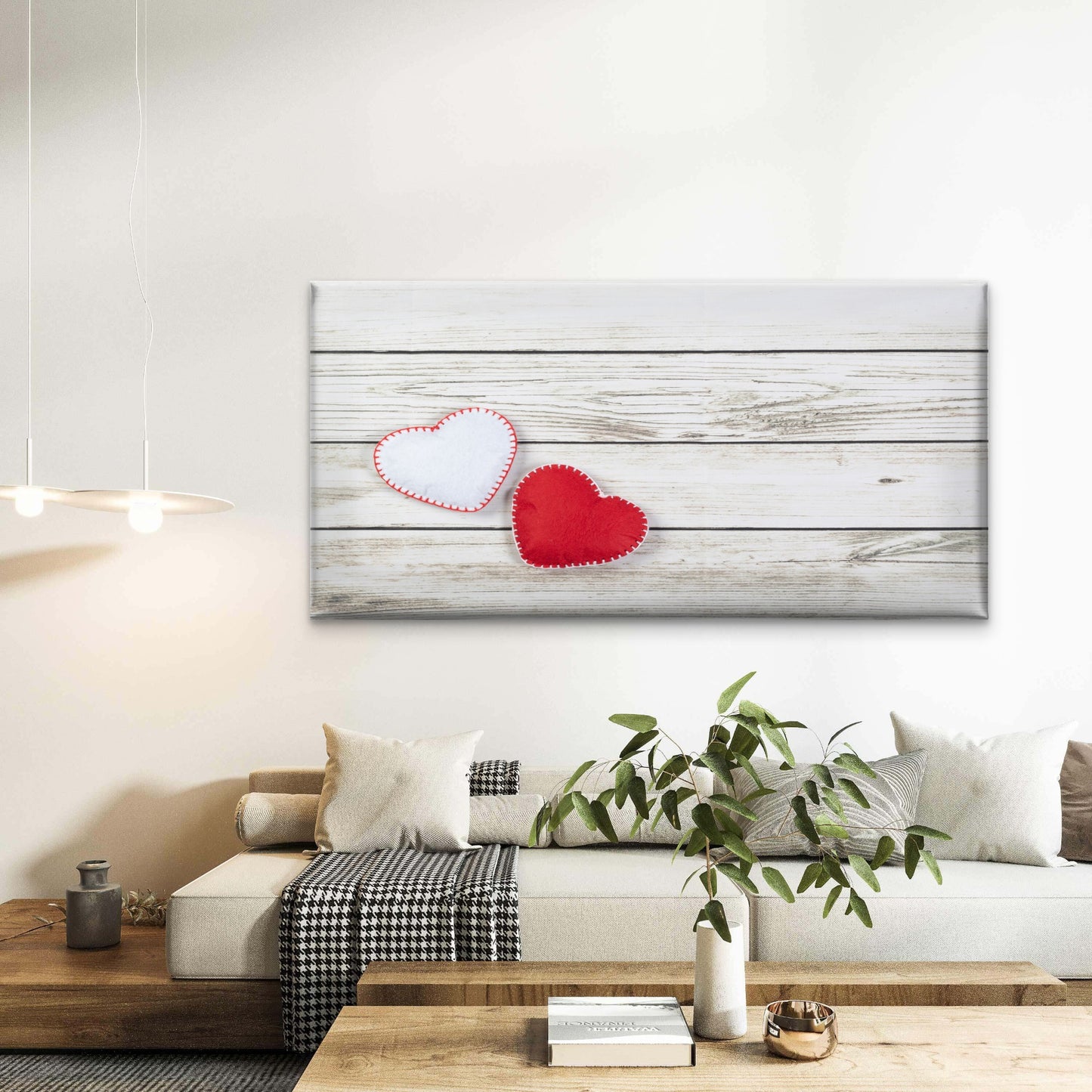 Hearts On Weathered Wood Wall Art Canvas Office Home Room Framed 120x60cm