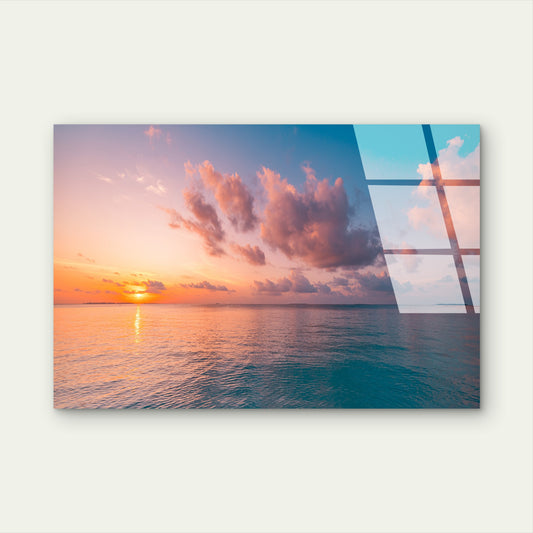 Maldives Tropical Ocean Sunset Beach Acrylic Glass Printing Wall Art Australian Made Quality