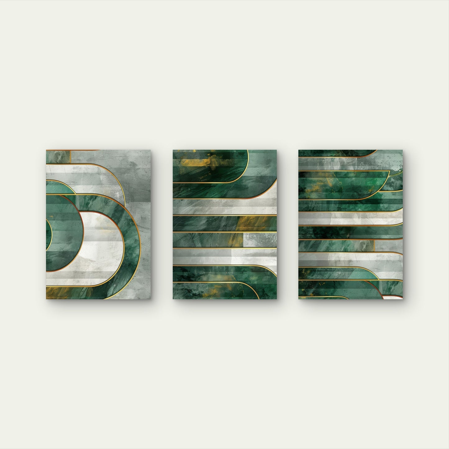 3pcs Modern Luxury Emerald Green Gold Abstract  Wall Art Set Canvas Framed 40x60cm - High Quality Print 100% Australian Made Wall Canvas Ready to Hang