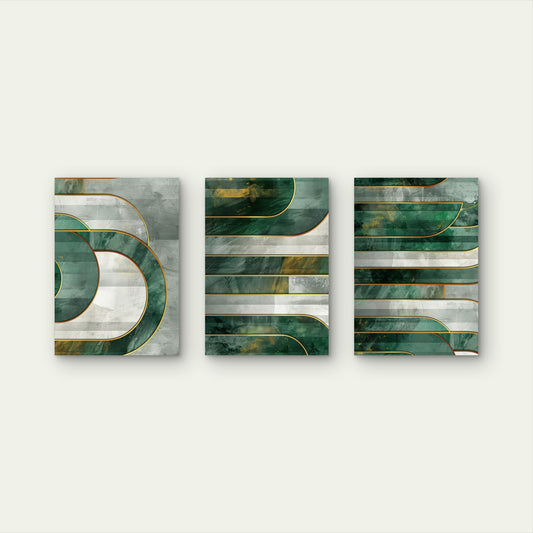3pcs Modern Luxury Emerald Green Gold Abstract  Wall Art Set Canvas Framed 40x60cm - High Quality Print 100% Australian Made Wall Canvas Ready to Hang