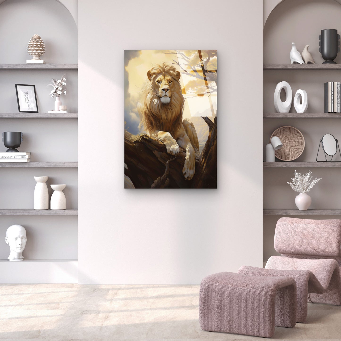 Majestic Golden Lion King Wild Acrylic  Glass Printing Wall Art Australian Made Quality