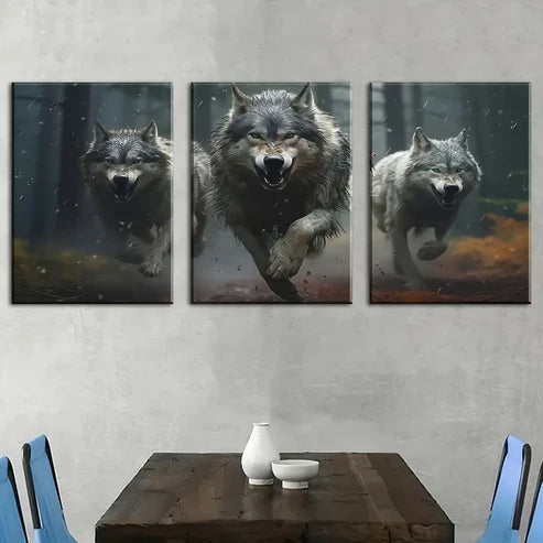 3pcs Wolf Pack Portrait Wall Art Set Canvas Unframed - High Quality Print 100% Australian Made Wall Canvas