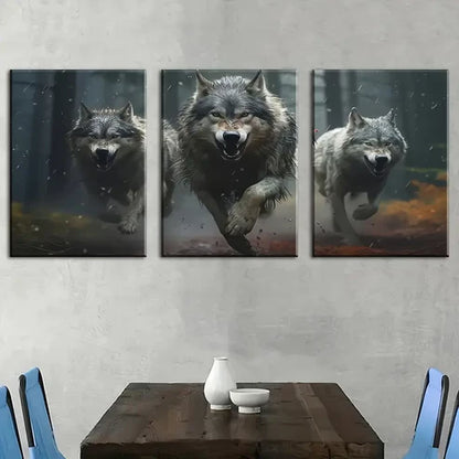 3pcs Wolf Pack Portrait Wall Art Set Canvas Unframed - High Quality Print 100% Australian Made Wall Canvas