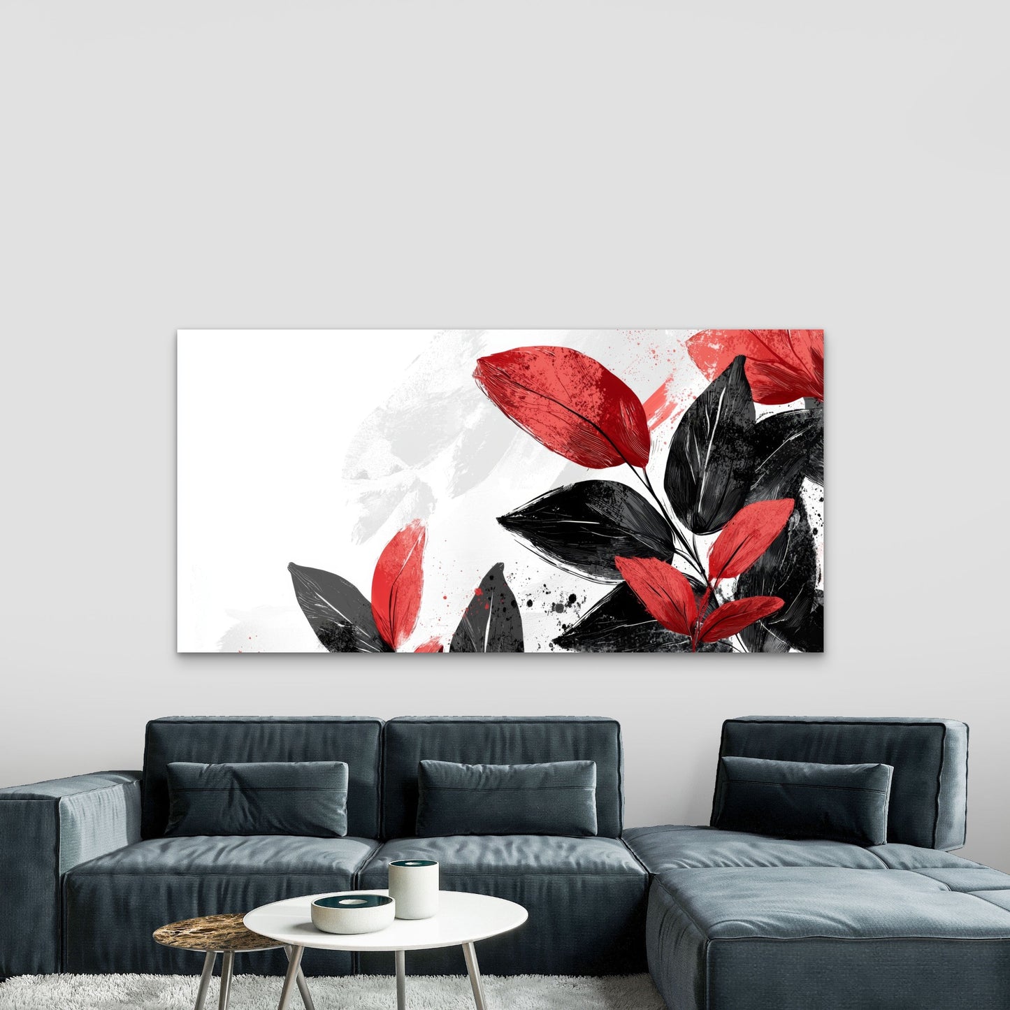 Abstract Red Black Leaf Design Wall Art Canvas Office Home Room Framed 120x60cm