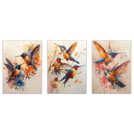 3pcs Vintage Watercolor Hummingbird Wall Art Set Canvas Framed 40x60cm - High Quality Print 100% Australian Made Wall Canvas Ready to Hang