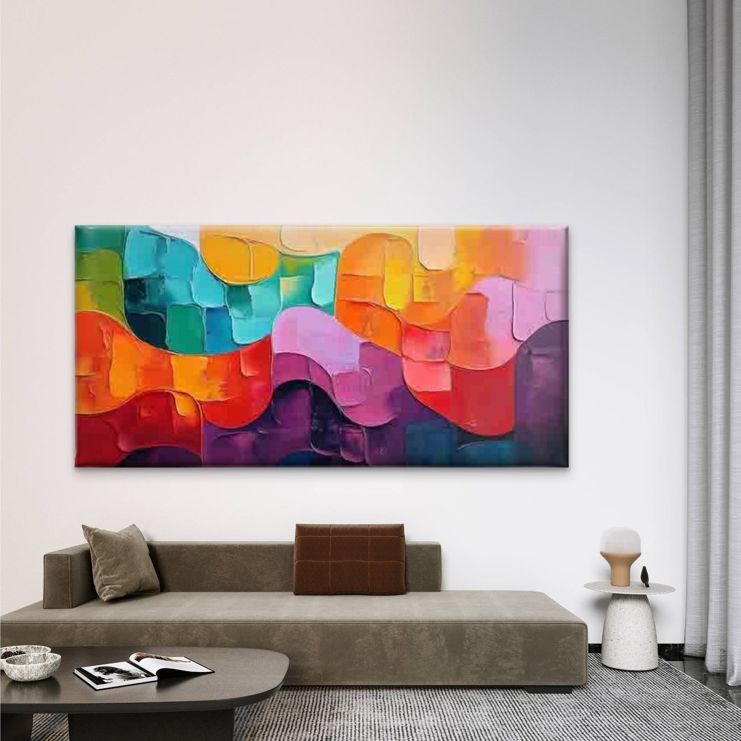 Impasto Style Abstract Design Wall Art Canvas Office Home Room Framed 120x60cm